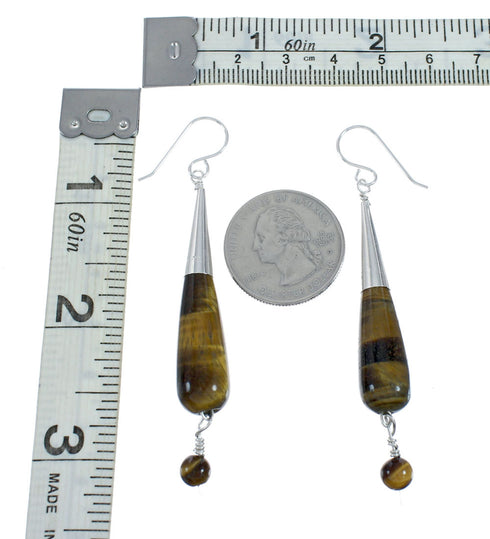 Navajo Tiger Eye Sterling Silver Tear Drop Hook Dangle Earrings X11089